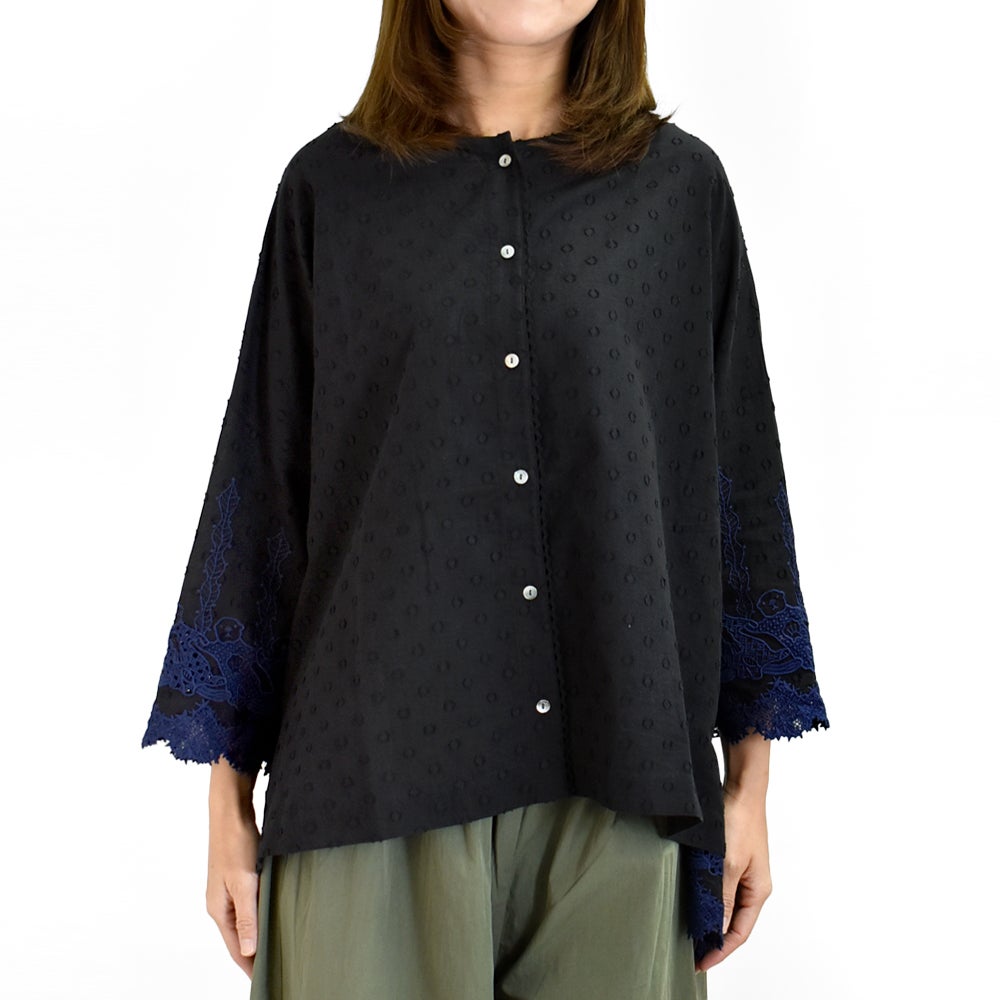 マーブルシュッド (marble SUD) ラッコレース ハオリブラウス 七分袖ブラウス シャツ 05GS069023