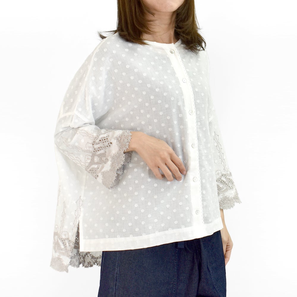 マーブルシュッド (marble SUD) ラッコレース ハオリブラウス 七分袖ブラウス シャツ 05GS069023