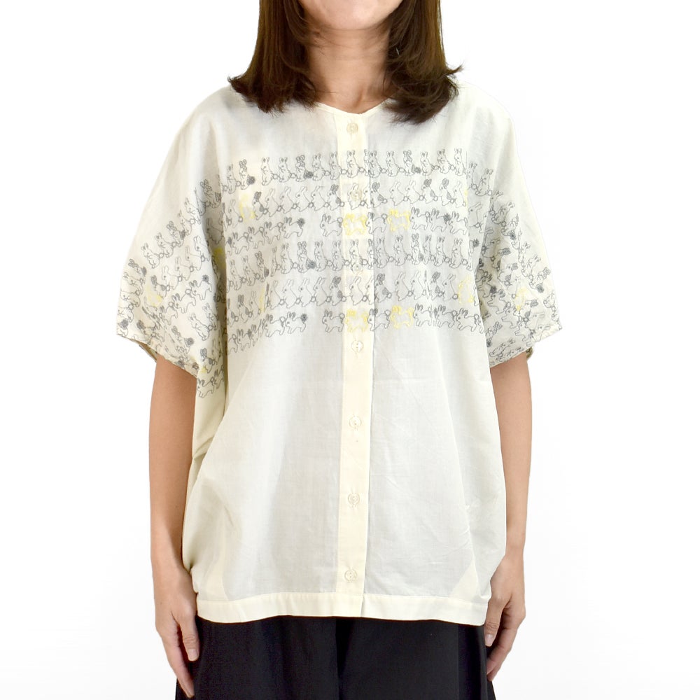 マーブルシュッド (marble SUD) うさぎLOTS 2WAYブラウス うさぎ刺繍ブラウス 前後2way シャツ 05GS083009