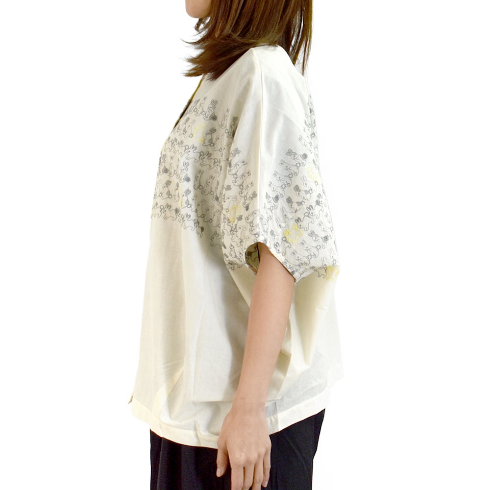 マーブルシュッド (marble SUD) うさぎLOTS 2WAYブラウス うさぎ刺繍ブラウス 前後2way シャツ 05GS083009