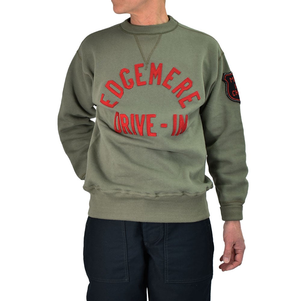 ウエアハウス (WAREHOUSE) Lot 401 EDGEMERE 長袖プリントトレーナー スウェットシャツ ODグリーン