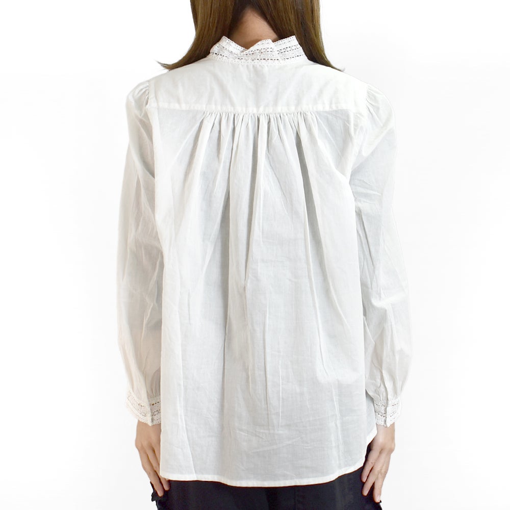 ポンデシャロン (PONT DE CHALONS) スタンドレースカラーピンタックブラウス 長袖シャツ 22610511