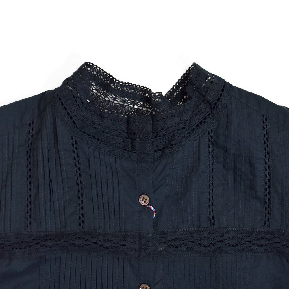 ポンデシャロン (PONT DE CHALONS) スタンドレースカラーピンタックブラウス 長袖シャツ 22610511