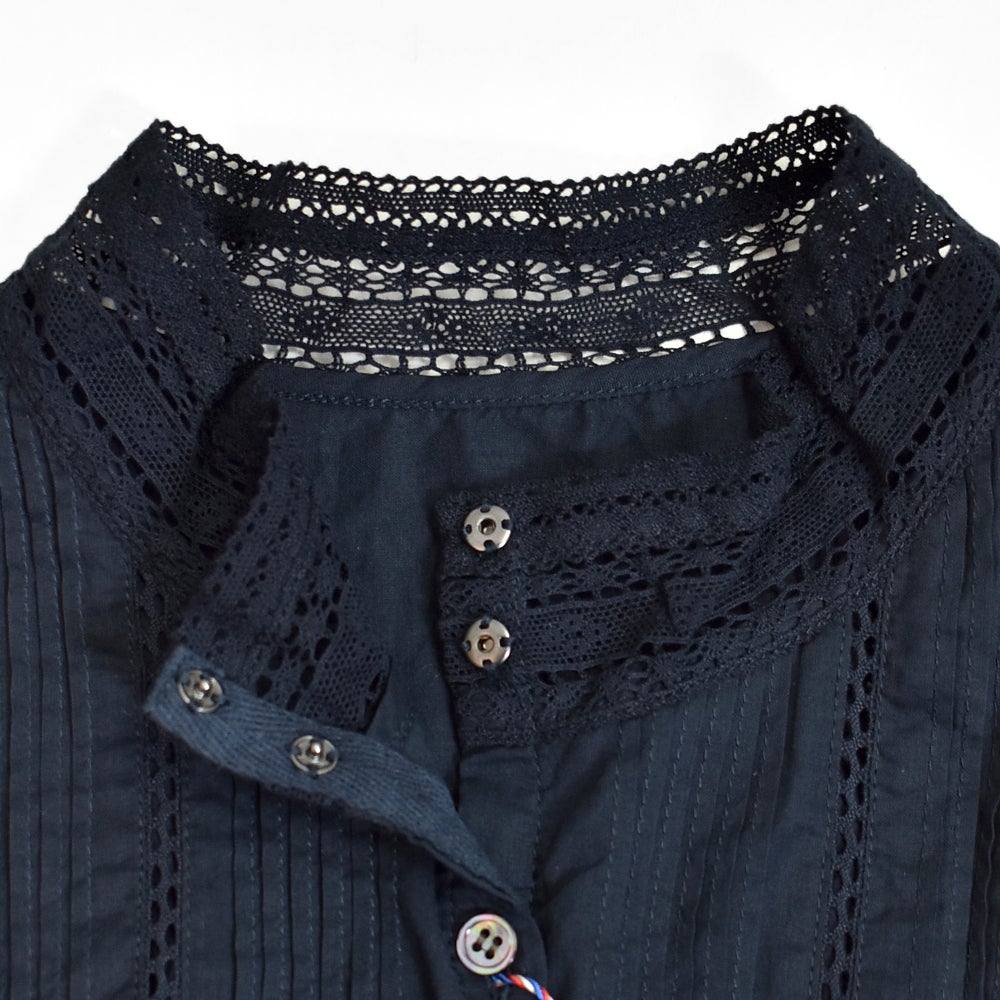 ポンデシャロン (PONT DE CHALONS) スタンドレースカラーピンタックブラウス 長袖シャツ 22610511