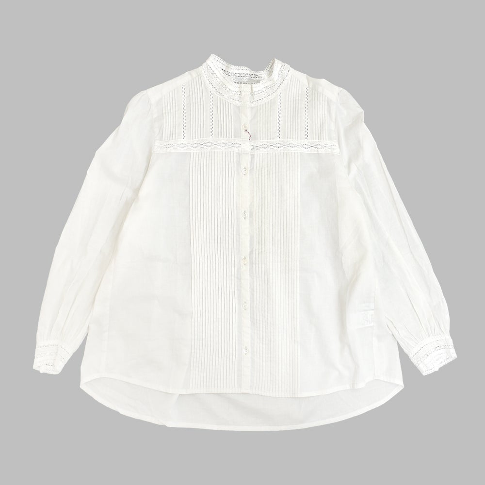 ポンデシャロン (PONT DE CHALONS) スタンドレースカラーピンタックブラウス 長袖シャツ 22610511 11.エクリュ