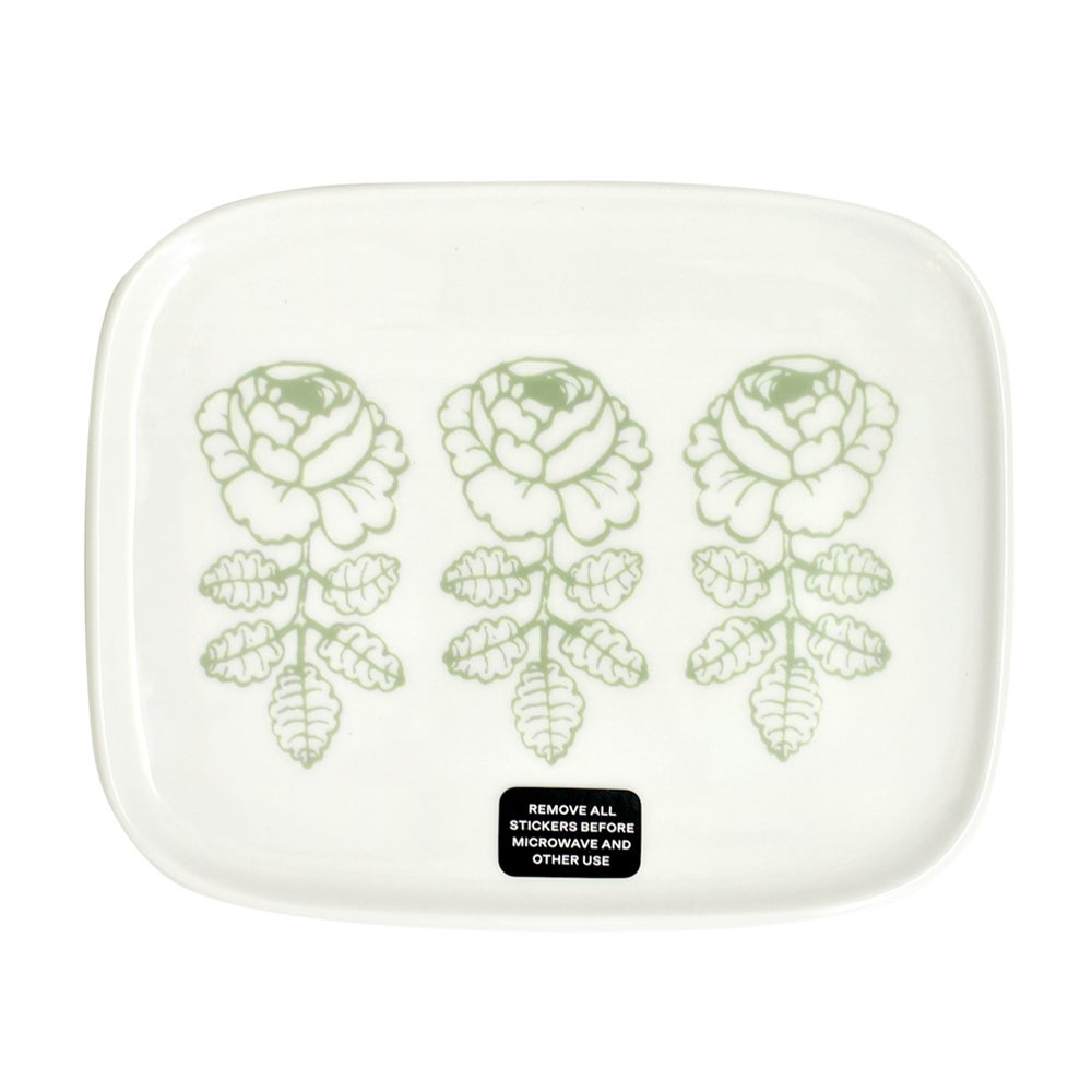 マリメッコ (marimekko) Vihkiruusu プレート 12×15cm 食器 ギフト ヴィヒキルース ウエディングローズ プレート お皿 52263-4-75727 52263475727 40.ホワイト×セージ