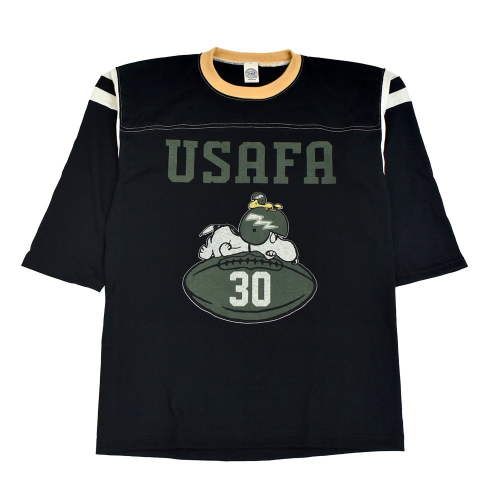 トイズマッコイ (TOYS McCOY) SNOOPY FOOTBALL SHIRT -USAFA 30- プリントTシャツ フットボールTシャツ ピーナッツ スヌーピー 七分袖 TMC2611 030.BLACK