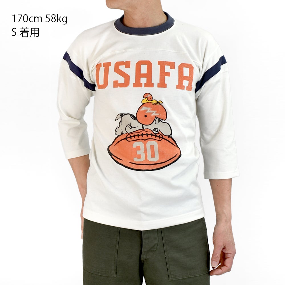 トイズマッコイ (TOYS McCOY) SNOOPY FOOTBALL SHIRT -USAFA 30- プリントTシャツ フットボールTシャツ ピーナッツ スヌーピー 七分袖 TMC2611