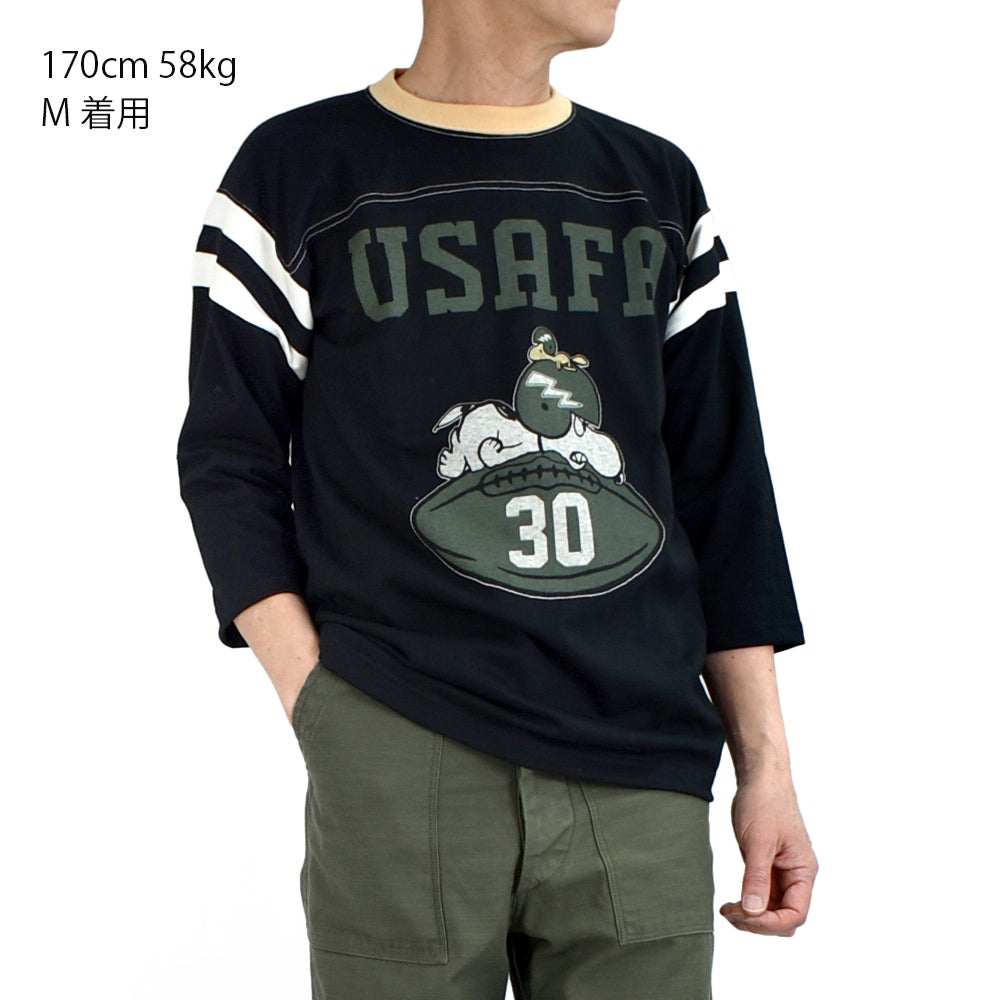 トイズマッコイ (TOYS McCOY) SNOOPY FOOTBALL SHIRT -USAFA 30- プリントTシャツ フットボールTシャツ ピーナッツ スヌーピー 七分袖 TMC2611
