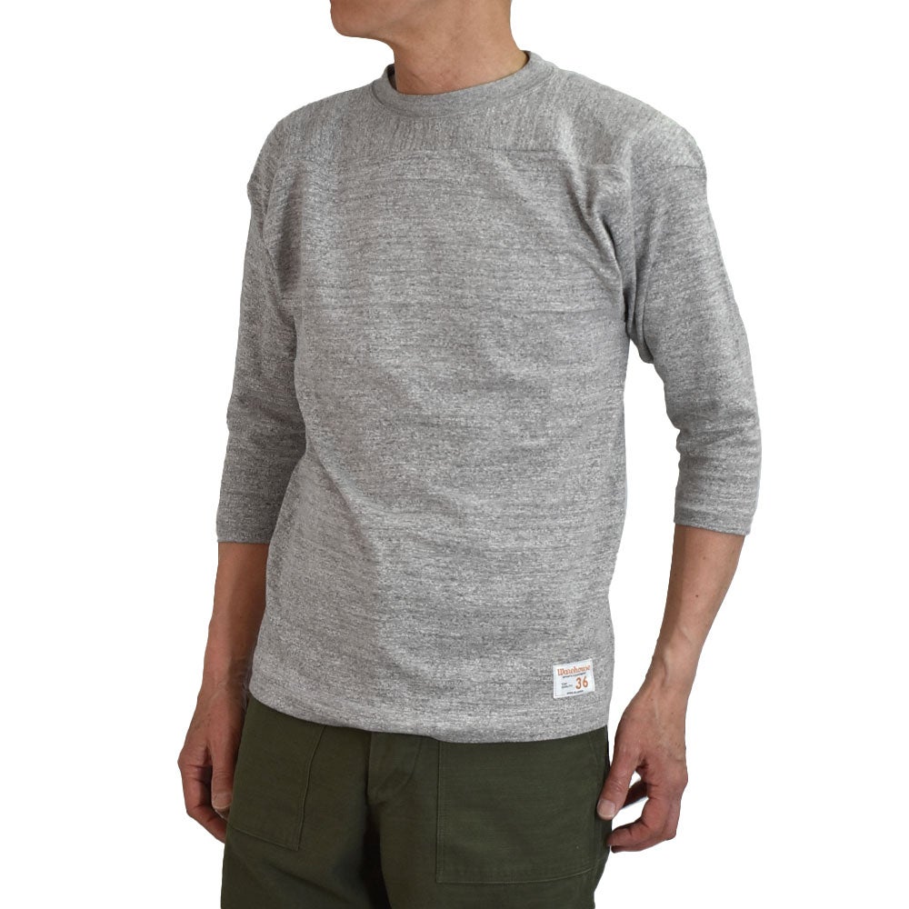 ウエアハウス (WAREHOUSE) Lot 4063 7分袖フットボールT 無地 ロンT 杢グレー