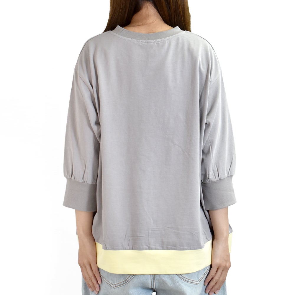 ケレン (KELEN) -DEBBIE- COTTON JERSEY PULLOVER コットンジャージー裾配色プルオーバー 5分丈袖Tシャツ ボックスシルエット LKL26SCS2029