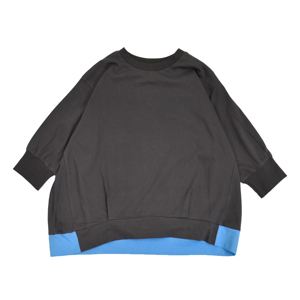 ケレン (KELEN) -DEBBIE- COTTON JERSEY PULLOVER コットンジャージー裾配色プルオーバー 5分丈袖Tシャツ ボックスシルエット LKL26SCS2029 Charcoal