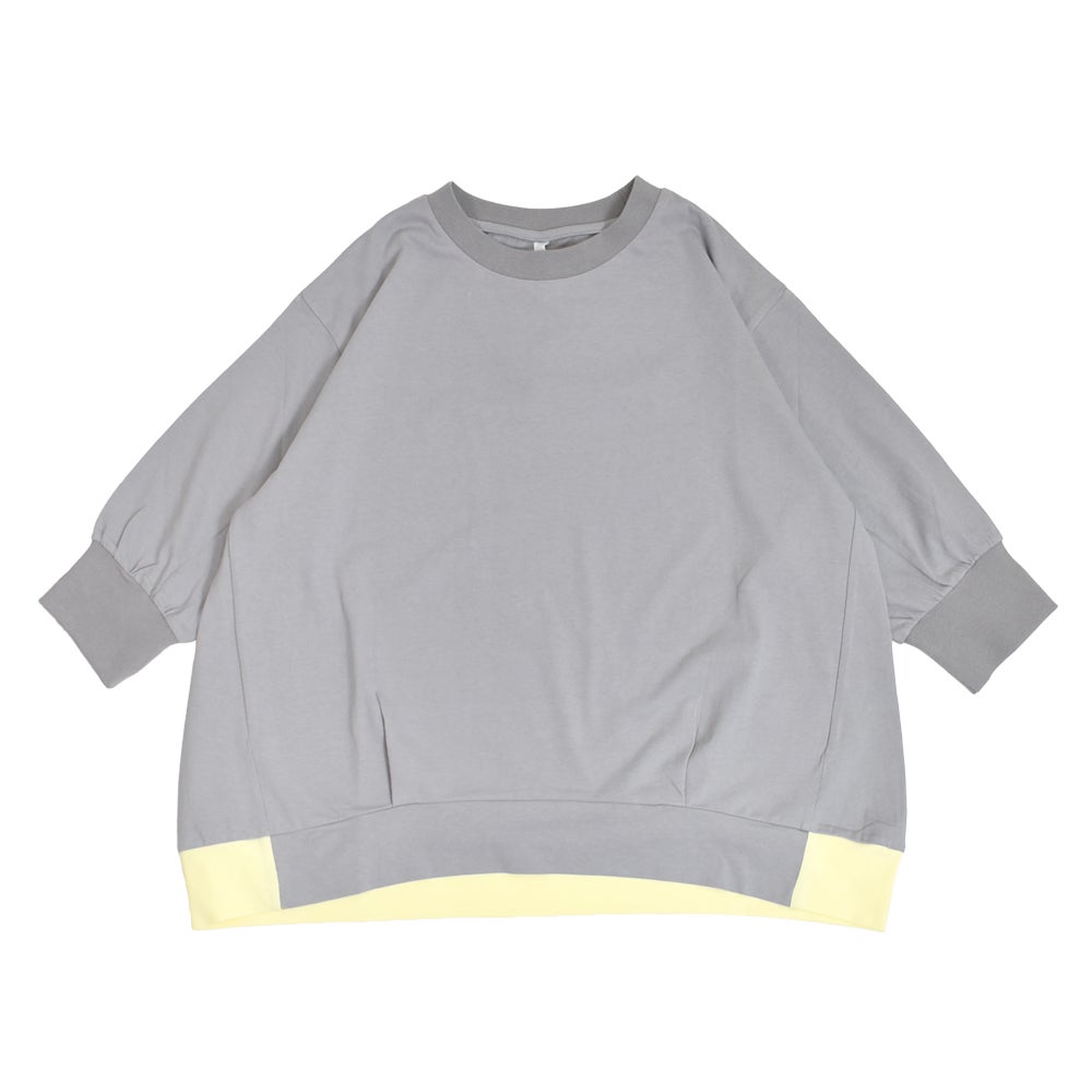 ケレン (KELEN) -DEBBIE- COTTON JERSEY PULLOVER コットンジャージー裾配色プルオーバー 5分丈袖Tシャツ ボックスシルエット LKL26SCS2029 Gray