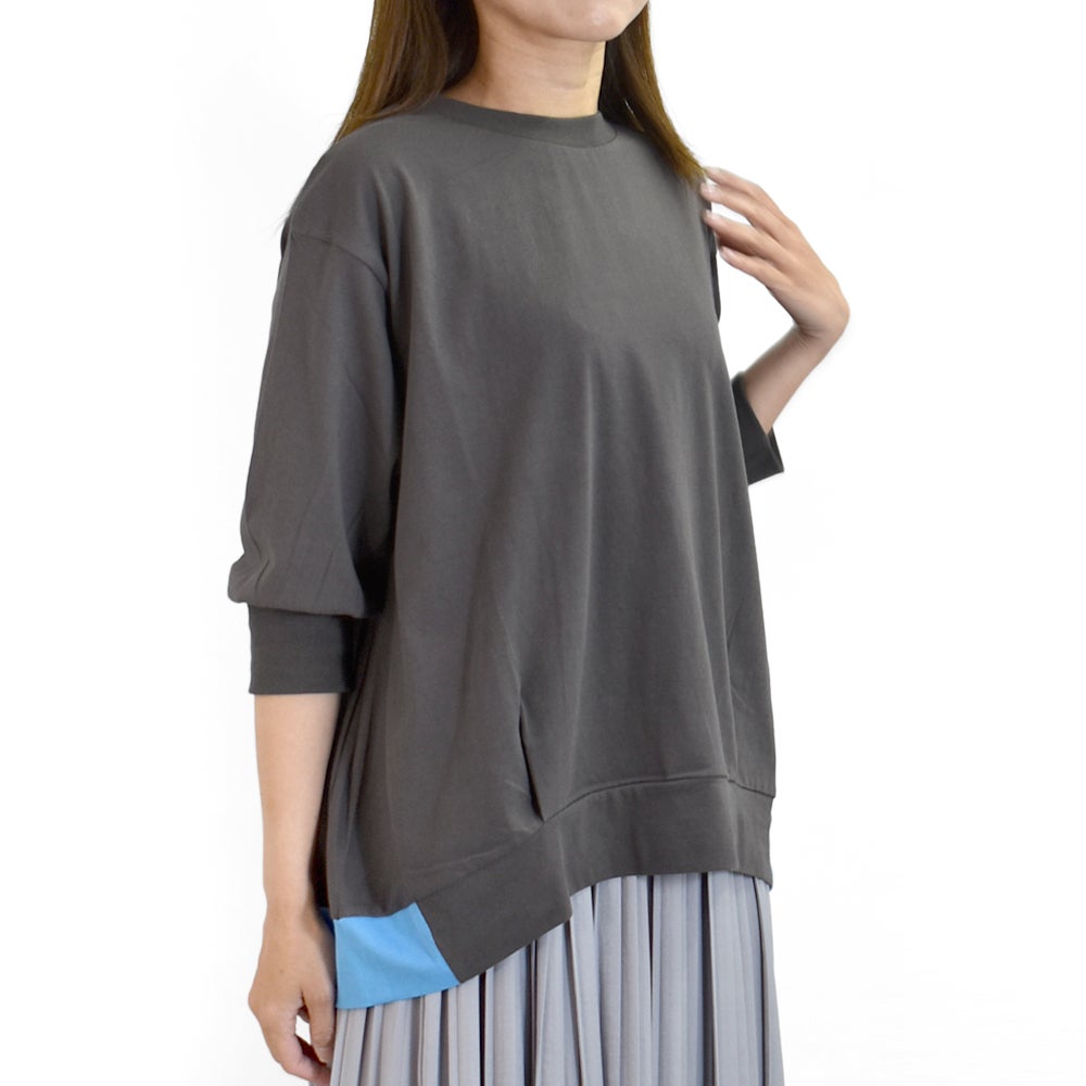 ケレン (KELEN) -DEBBIE- COTTON JERSEY PULLOVER コットンジャージー裾配色プルオーバー 5分丈袖Tシャツ ボックスシルエット LKL26SCS2029