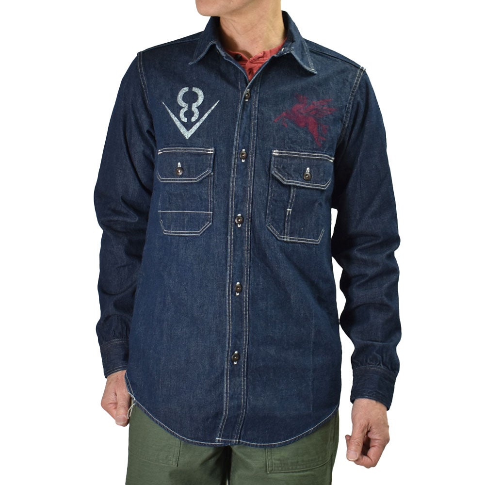 フリーホイーラーズ(FREEWHEELERS)HOTRODDER CUSTOM -V8 ROADSTER- Birner MECHANIC SHIRT Vintage Style 8.5oz Indigo Denim 長袖デニムシャツ カスタム 2623003