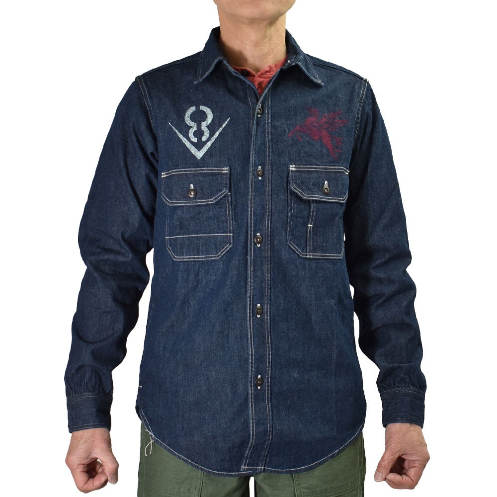 フリーホイーラーズ (FREEWHEELERS) HOTRODDER CUSTOM -V8 ROADSTER- -Birner- MECHANIC SHIRT Vintage Style 8.5oz Indigo Denim 長袖デニムシャツ カスタム 2623003