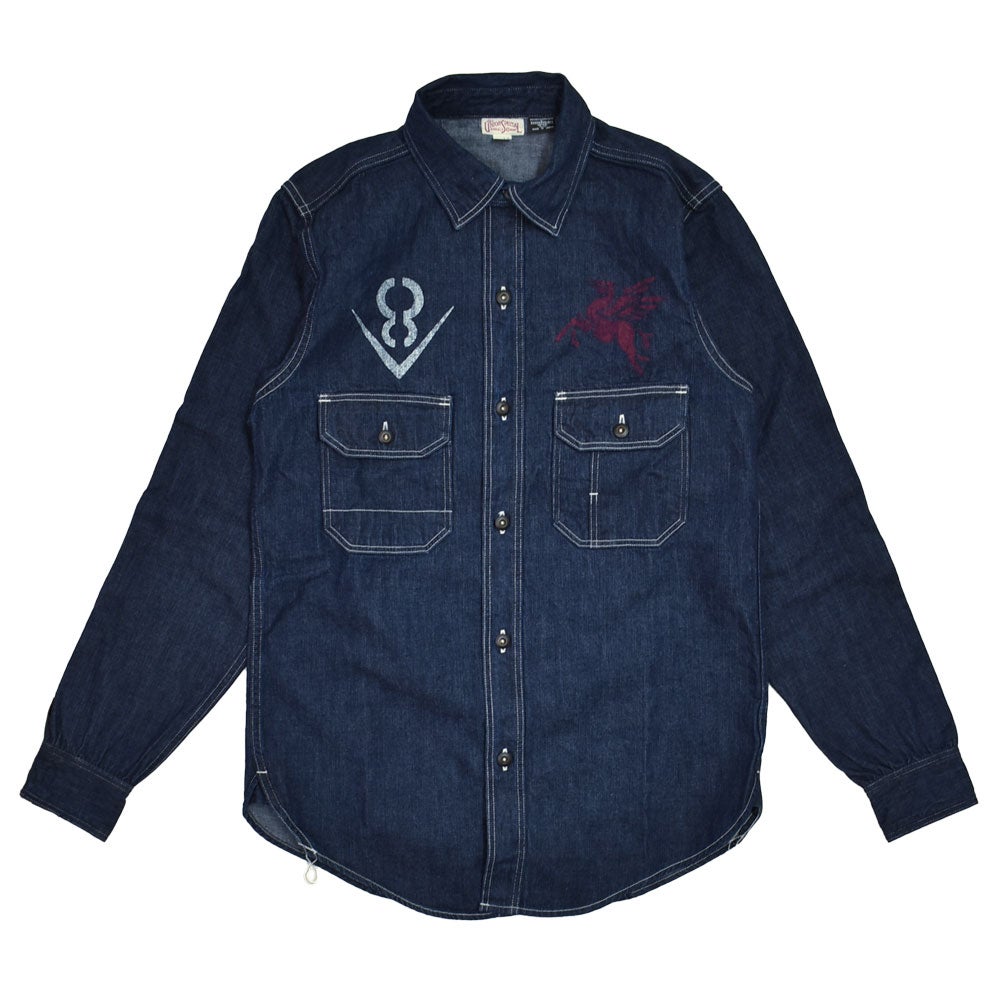 フリーホイーラーズ (FREEWHEELERS) HOTRODDER CUSTOM -V8 ROADSTER- -Birner- MECHANIC SHIRT Vintage Style 8.5oz Indigo Denim 長袖デニムシャツ カスタム 2623003