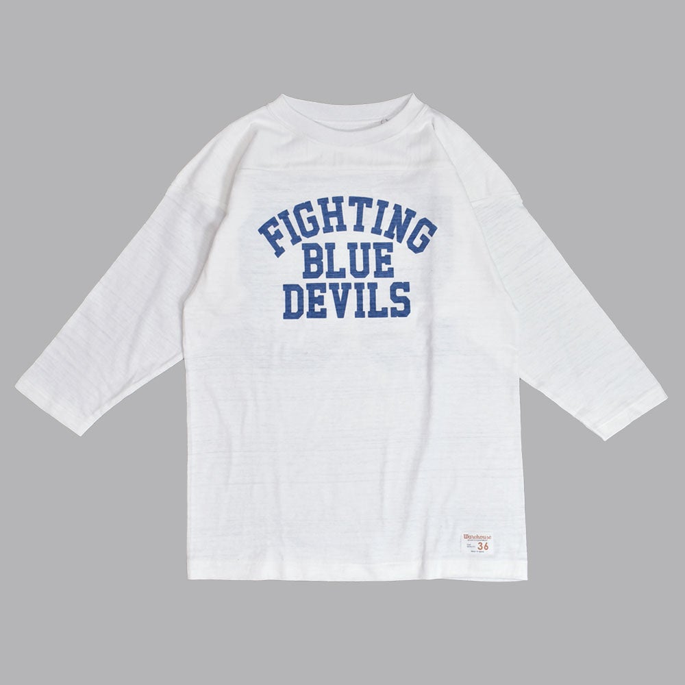 ウエアハウス (WAREHOUSE) Lot 4063 7分袖ベースボールT BLUE DEVILS プリントTシャツ ロンT オフ