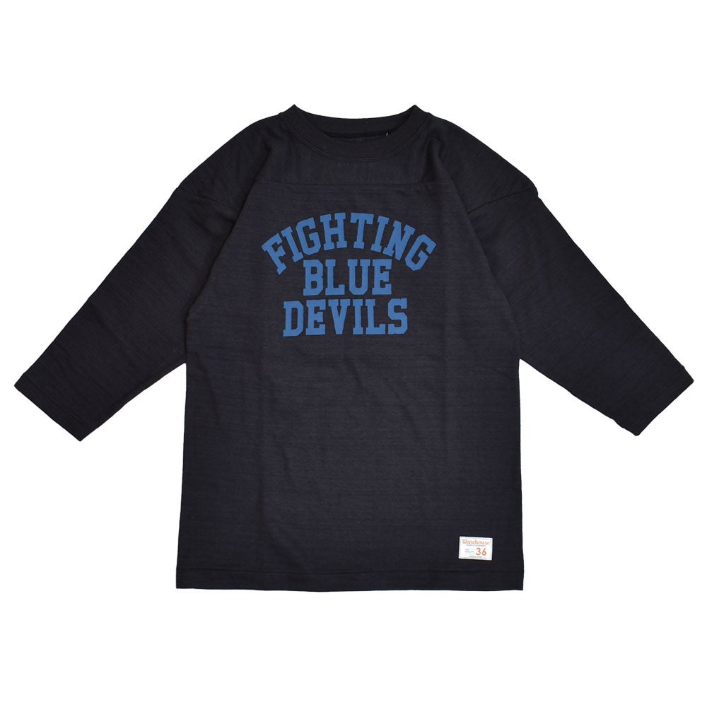 ウエアハウス (WAREHOUSE) Lot 4063 7分袖ベースボールT BLUE DEVILS プリントTシャツ ロンT スミクロ