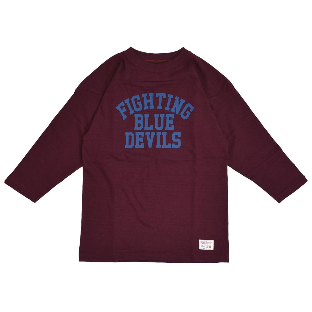 ウエアハウス (WAREHOUSE) Lot 4063 7分袖ベースボールT BLUE DEVILS プリントTシャツ ロンT ボルドー