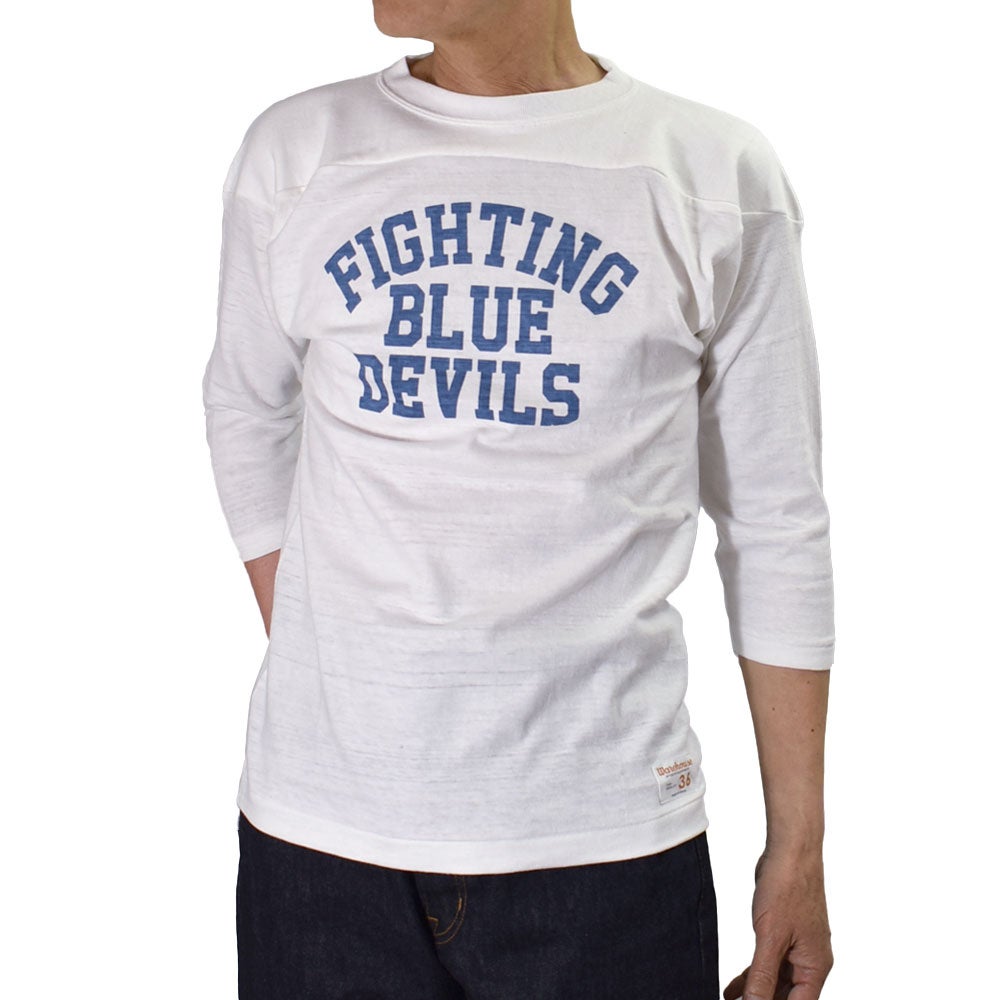 ウエアハウス (WAREHOUSE) Lot 4063 7分袖ベースボールT BLUE DEVILS プリントTシャツ ロンT オフ