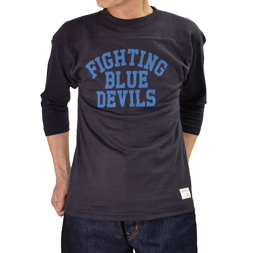 ウエアハウス (WAREHOUSE) Lot 4063 7分袖ベースボールT BLUE DEVILS プリントTシャツ ロンT スミクロ