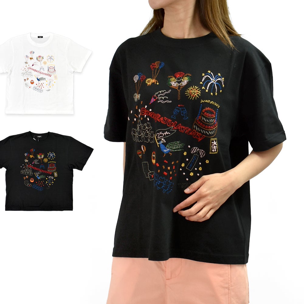 マーブルシュッド(marble SUD)EMB congratulations Tシャツ 刺繍半袖Tシャツ アニバーサリーTシャツ 01GM020170