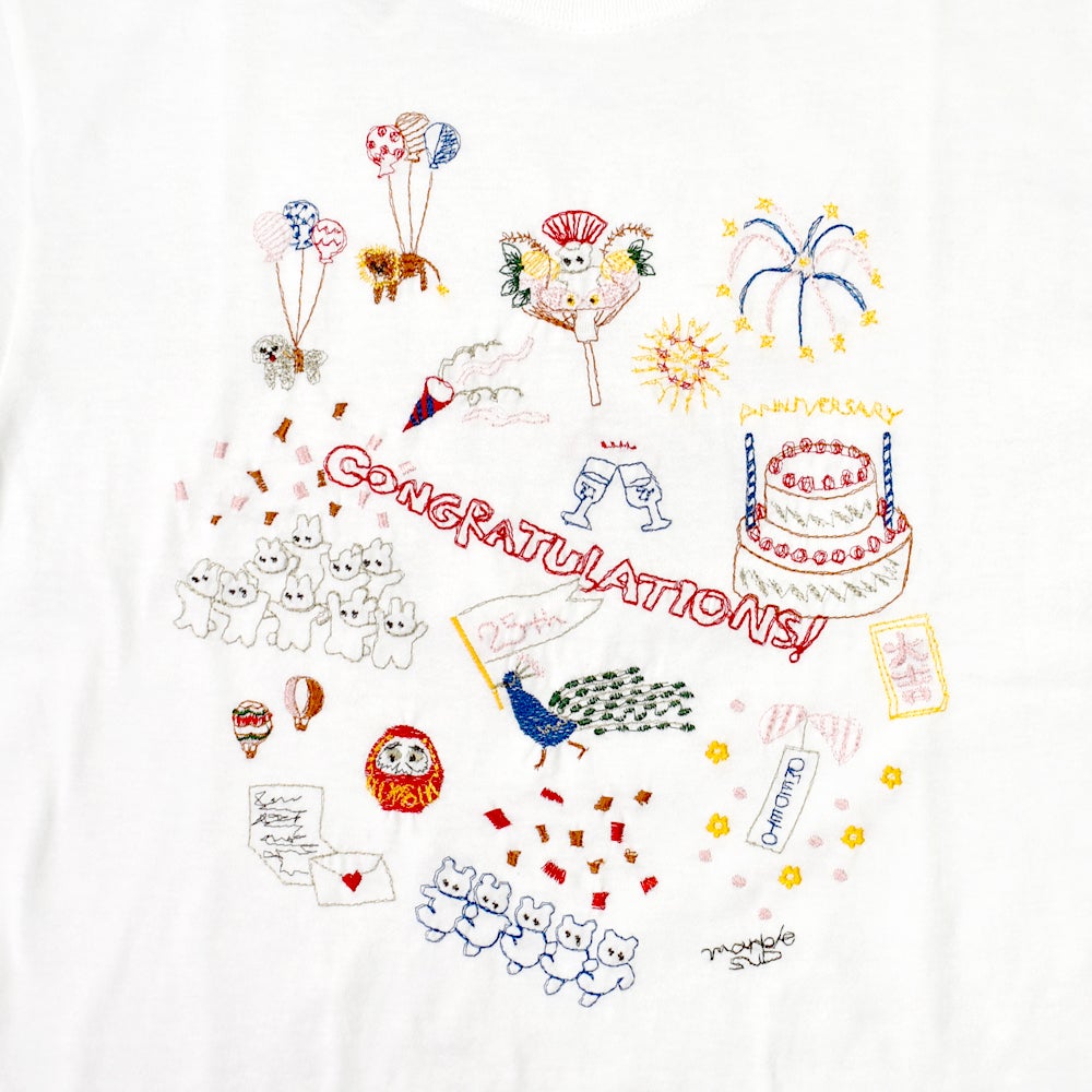 マーブルシュッド (marble SUD) EMB congratulations Tシャツ 刺繍半袖Tシャツ アニバーサリーTシャツ 01GM020170