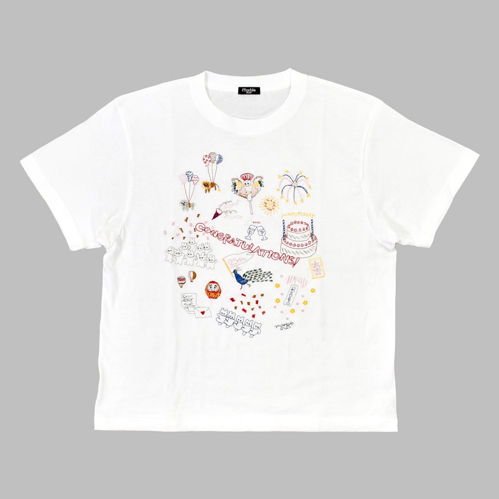 マーブルシュッド (marble SUD) EMB congratulations Tシャツ 刺繍半袖Tシャツ アニバーサリーTシャツ 01GM020170 01.WHT