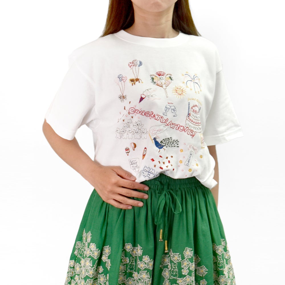 マーブルシュッド (marble SUD) EMB congratulations Tシャツ 刺繍半袖Tシャツ アニバーサリーTシャツ 01GM020170