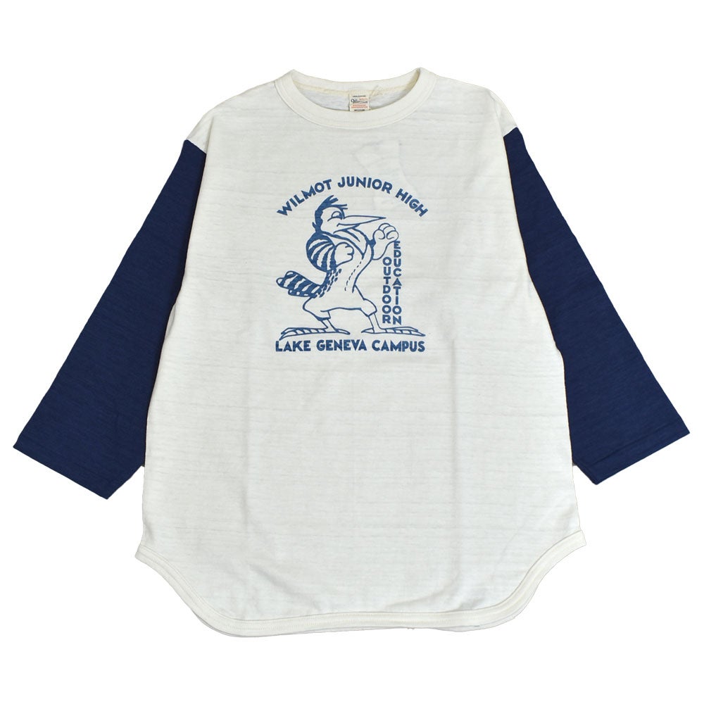 ウエアハウス (WAREHOUSE) Lot 4800 7分袖ベースボールT WILMOT JUNIOR HIGH ロンT プリントTシャツ クリーム/ネイビー