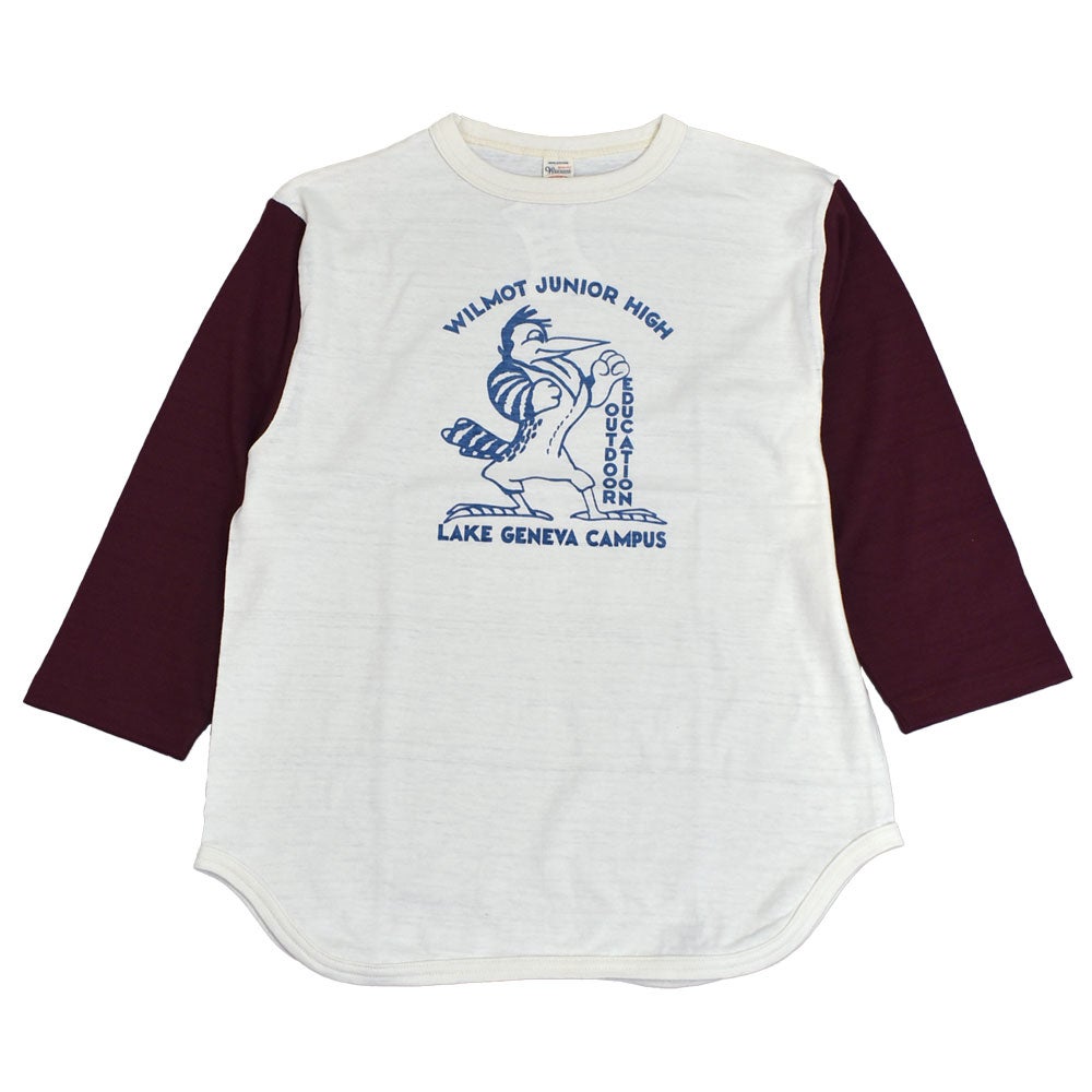 ウエアハウス (WAREHOUSE) Lot 4800 7分袖ベースボールT WILMOT JUNIOR HIGH ロンT プリントTシャツ クリーム/ボルドー