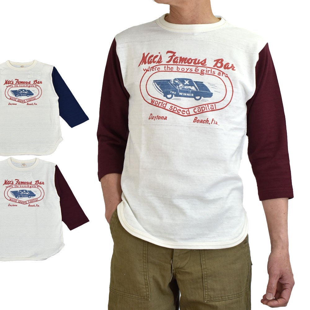 ウエアハウス(WAREHOUSE)Lot 4800 7分袖ベースボールT MAC'S FAMOUS BAR ロンT プリントTシャツ