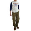 ウエアハウス (WAREHOUSE) Lot 4800 7分袖ベースボールT MAC'S FAMOUS BAR ロンT プリントTシャツ クリーム/ネイビー