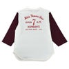 ウエアハウス (WAREHOUSE) Lot 4800 7分袖ベースボールT MAC'S FAMOUS BAR ロンT プリントTシャツ クリーム/ボルドー