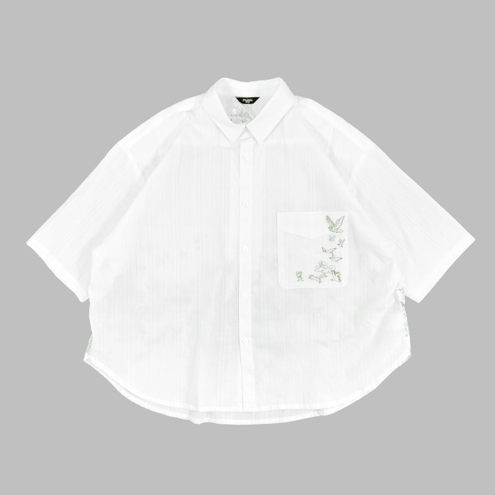 マーブルシュッド (marble SUD) EMB run シャツ 半袖刺繍シャツ ブラウス 05GM073004 01.WHT