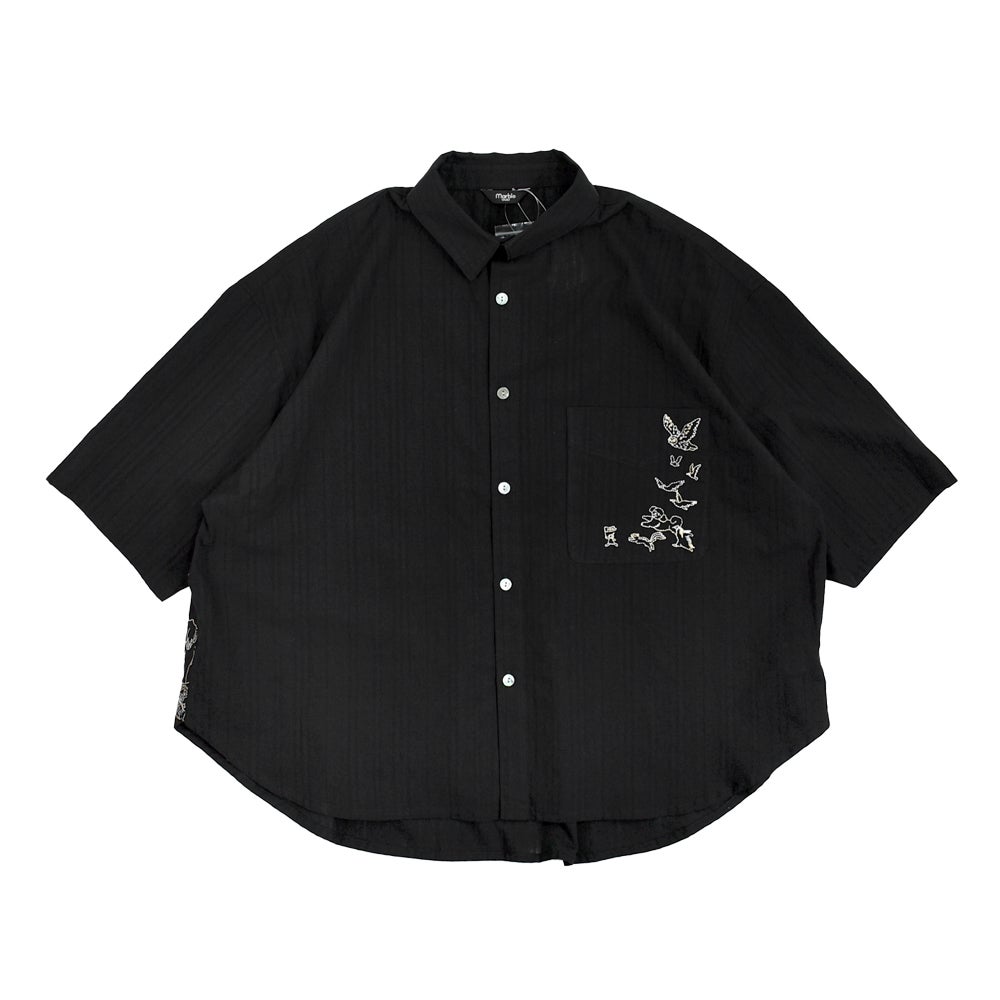 マーブルシュッド (marble SUD) EMB run シャツ 半袖刺繍シャツ ブラウス 05GM073004 02.BLK