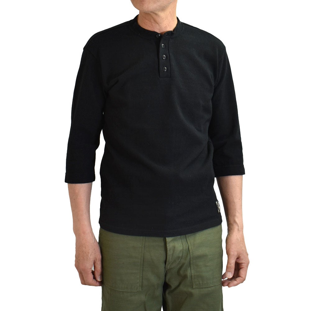 ダリーズ (DALEE'S&Co) Rail Nit.E [8.5oz 1×1 STRUCTURE KNIT] 6分袖ヘンリーネックTシャツ カットソー 無地 BLK