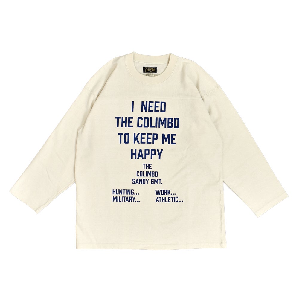 コリンボ (COLIMBO) Yonkers Football Tee =HAPPINESS SLOGAN= フットボールT プリントTシャツ 七分袖 ZB-0409 01.Milk