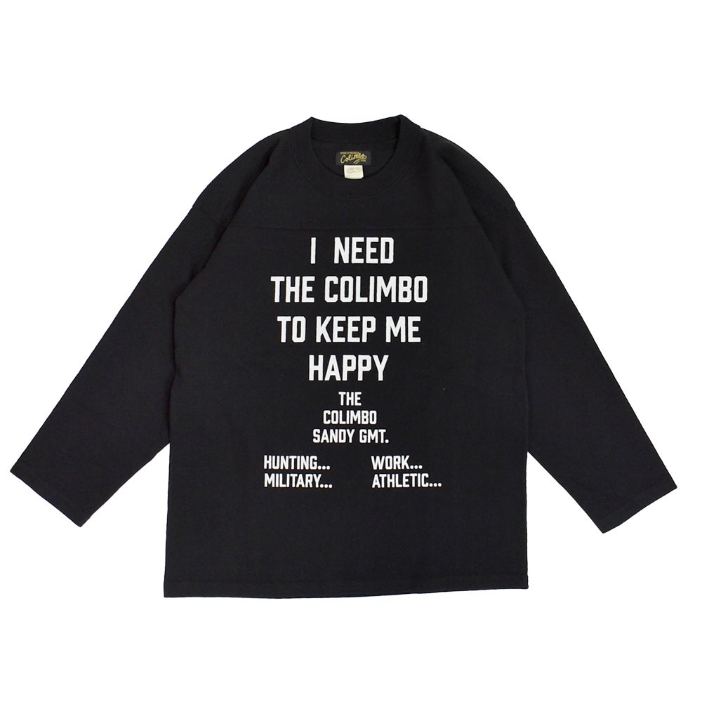 コリンボ (COLIMBO) Yonkers Football Tee =HAPPINESS SLOGAN= フットボールT プリントTシャツ 七分袖 ZB-0409 03.Black