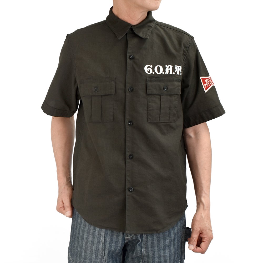 フリーホイーラーズ (FREEWHEELERS) -G.O.A.T.- Corky SHORT SLEEVE SHIRT Vintage Style Panama Cloth WASTE OIL BLACK 半袖ワークシャツ カスタムシャツ 2623005