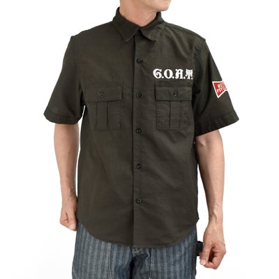 フリーホイーラーズ (FREEWHEELERS) -G.O.A.T.- Corky SHORT SLEEVE SHIRT Vintage Style Panama Cloth WASTE OIL BLACK 半袖ワークシャツ カスタムシャツ 2623005