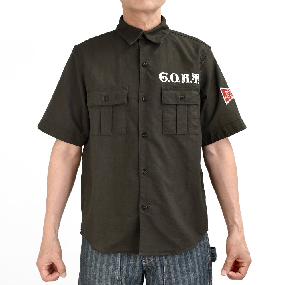 フリーホイーラーズ (FREEWHEELERS) -G.O.A.T.- Corky SHORT SLEEVE SHIRT Vintage Style Panama Cloth WASTE OIL BLACK 半袖ワークシャツ カスタムシャツ 2623005