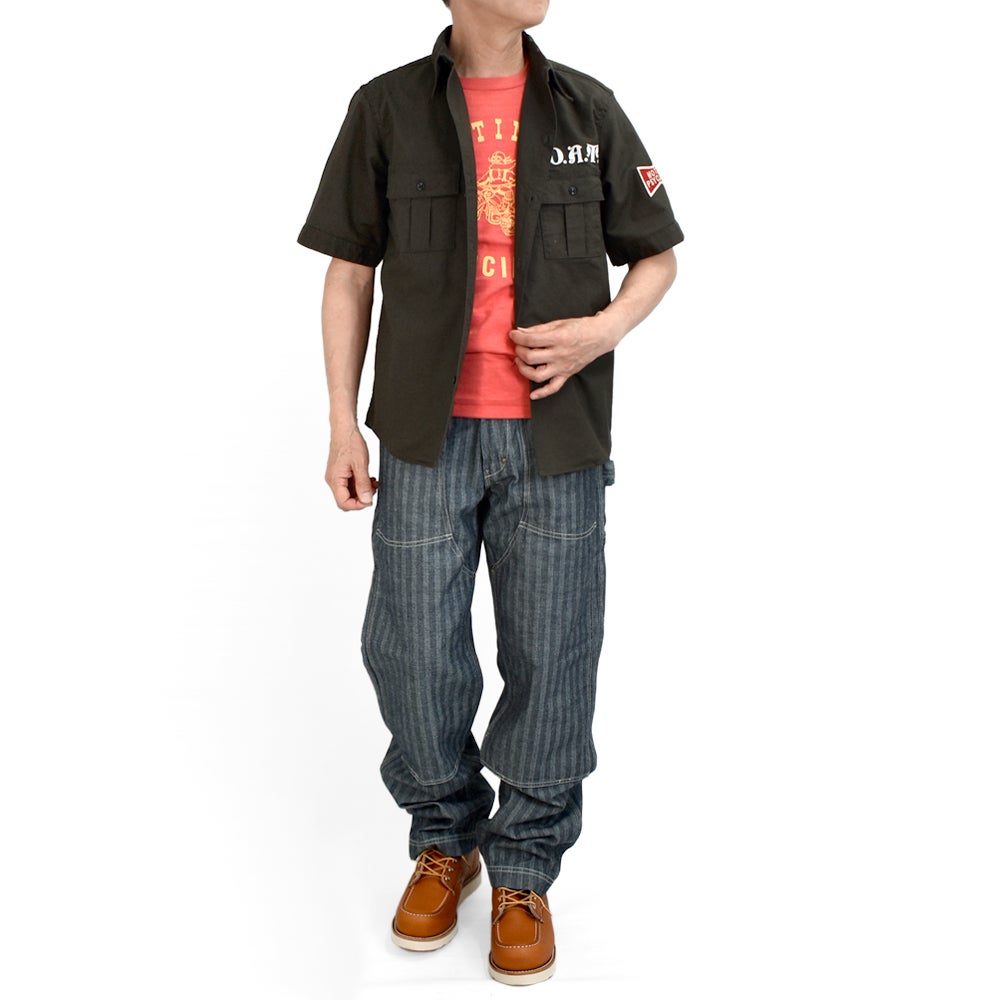 フリーホイーラーズ (FREEWHEELERS) -G.O.A.T.- Corky SHORT SLEEVE SHIRT Vintage Style Panama Cloth WASTE OIL BLACK 半袖ワークシャツ カスタムシャツ 2623005