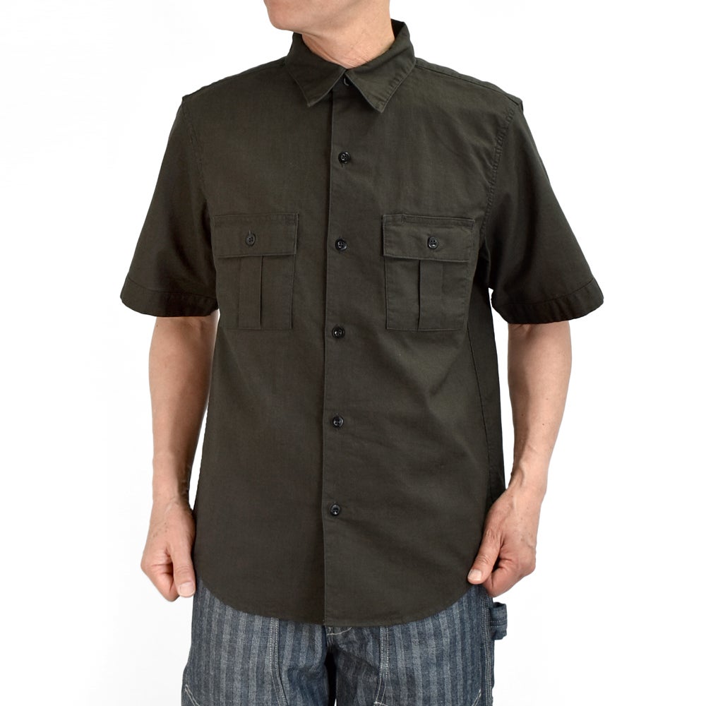 フリーホイーラーズ(FREEWHEELERS)-Corky- SHORT SLEEVE SHIRT Vintage Style Panama Cloth WASTE OIL BLACK 半袖ワークシャツ 2623004