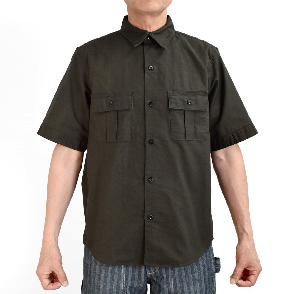 フリーホイーラーズ (FREEWHEELERS) -Corky- SHORT SLEEVE SHIRT Vintage Style Panama Cloth WASTE OIL BLACK 半袖ワークシャツ 2623004