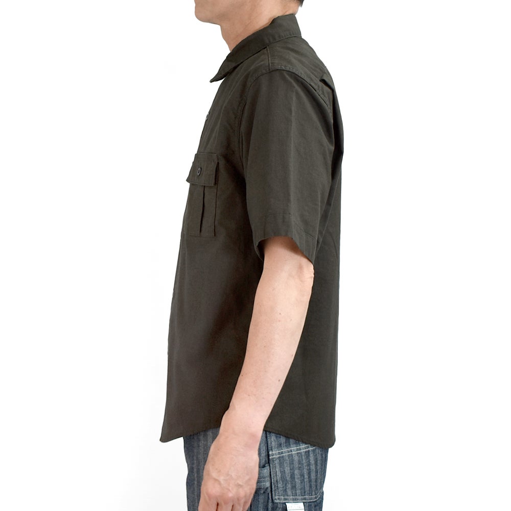 フリーホイーラーズ (FREEWHEELERS) -Corky- SHORT SLEEVE SHIRT Vintage Style Panama Cloth WASTE OIL BLACK 半袖ワークシャツ 2623004