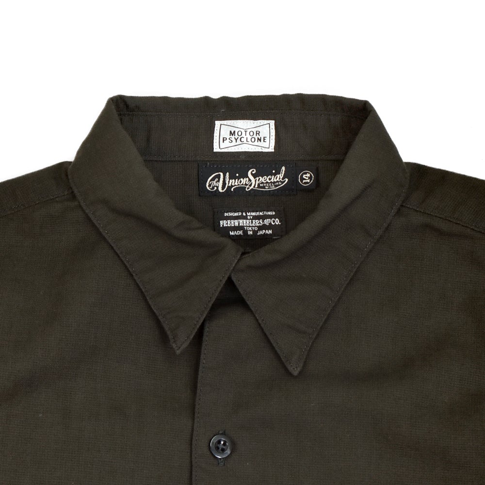 フリーホイーラーズ (FREEWHEELERS) -Corky- SHORT SLEEVE SHIRT Vintage Style Panama Cloth WASTE OIL BLACK 半袖ワークシャツ 2623004
