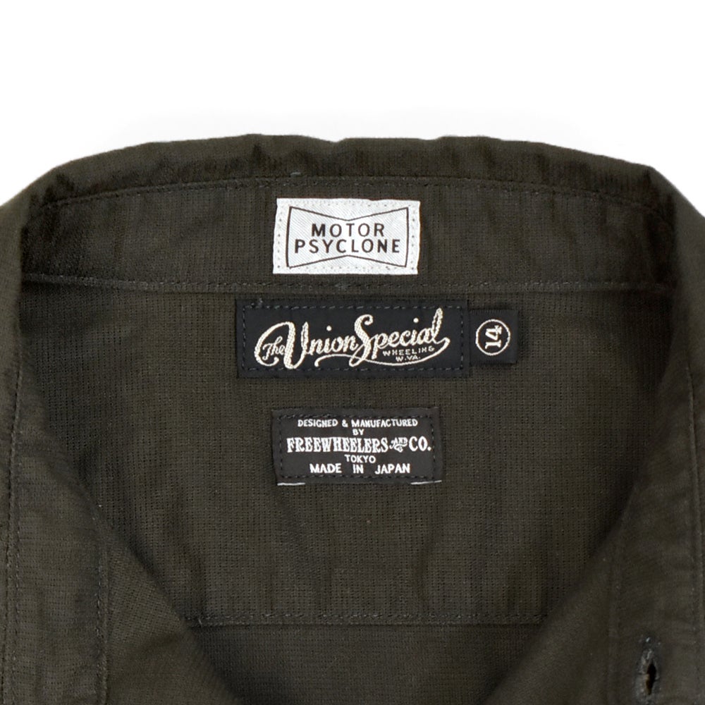 フリーホイーラーズ (FREEWHEELERS) -Corky- SHORT SLEEVE SHIRT Vintage Style Panama Cloth WASTE OIL BLACK 半袖ワークシャツ 2623004