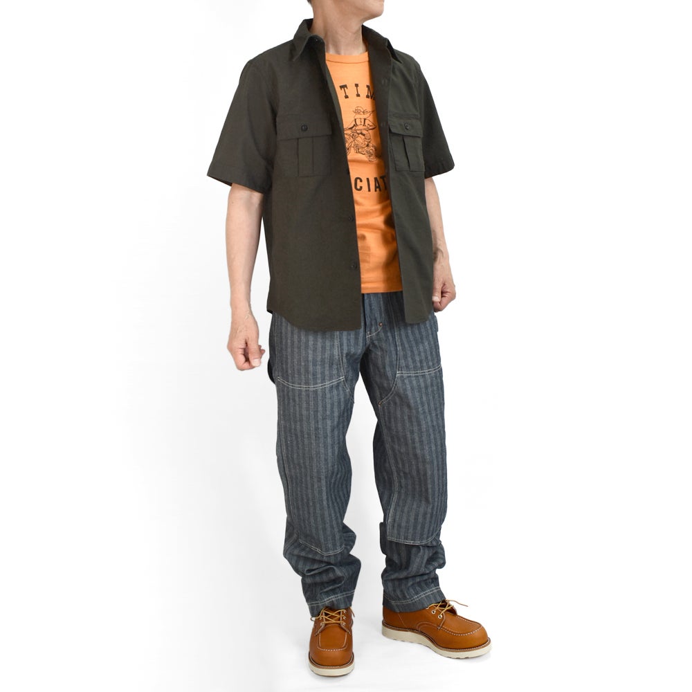 フリーホイーラーズ (FREEWHEELERS) -Corky- SHORT SLEEVE SHIRT Vintage Style Panama Cloth WASTE OIL BLACK 半袖ワークシャツ 2623004
